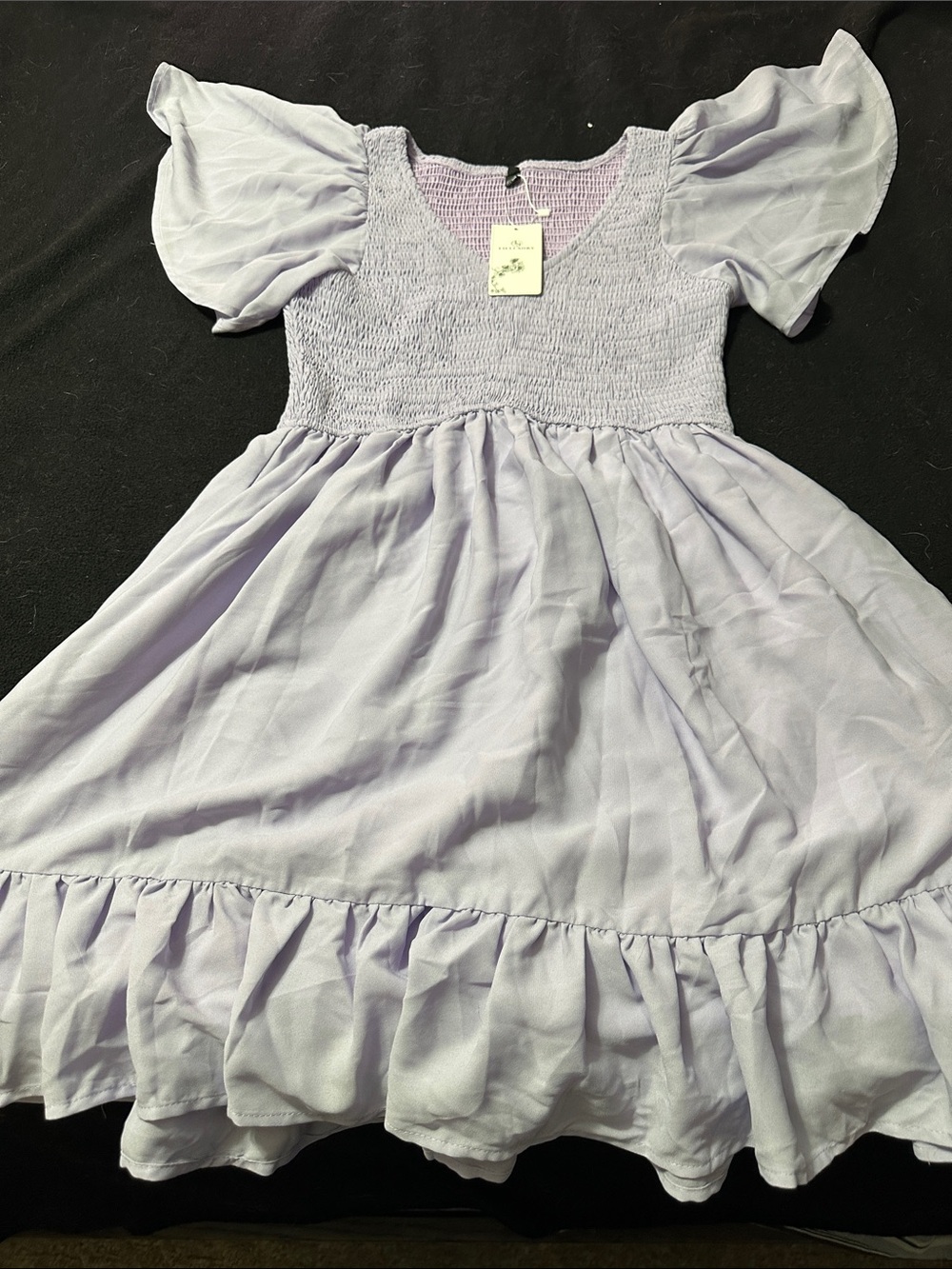 Girls' Lavender Smocked Bodice Dress with Ruffle Hem